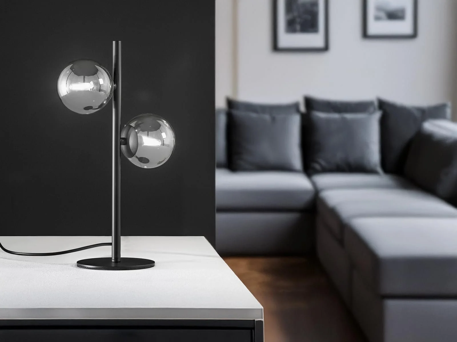 Настільна лампа Elegant Metal Black and Smoked Glass Balls 40 см, фото №2