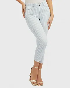 Жіночі смугасті джинси-капрі GUESS у стилі 60-х Біло-синій - 27 synthetic.ua - Фото 1