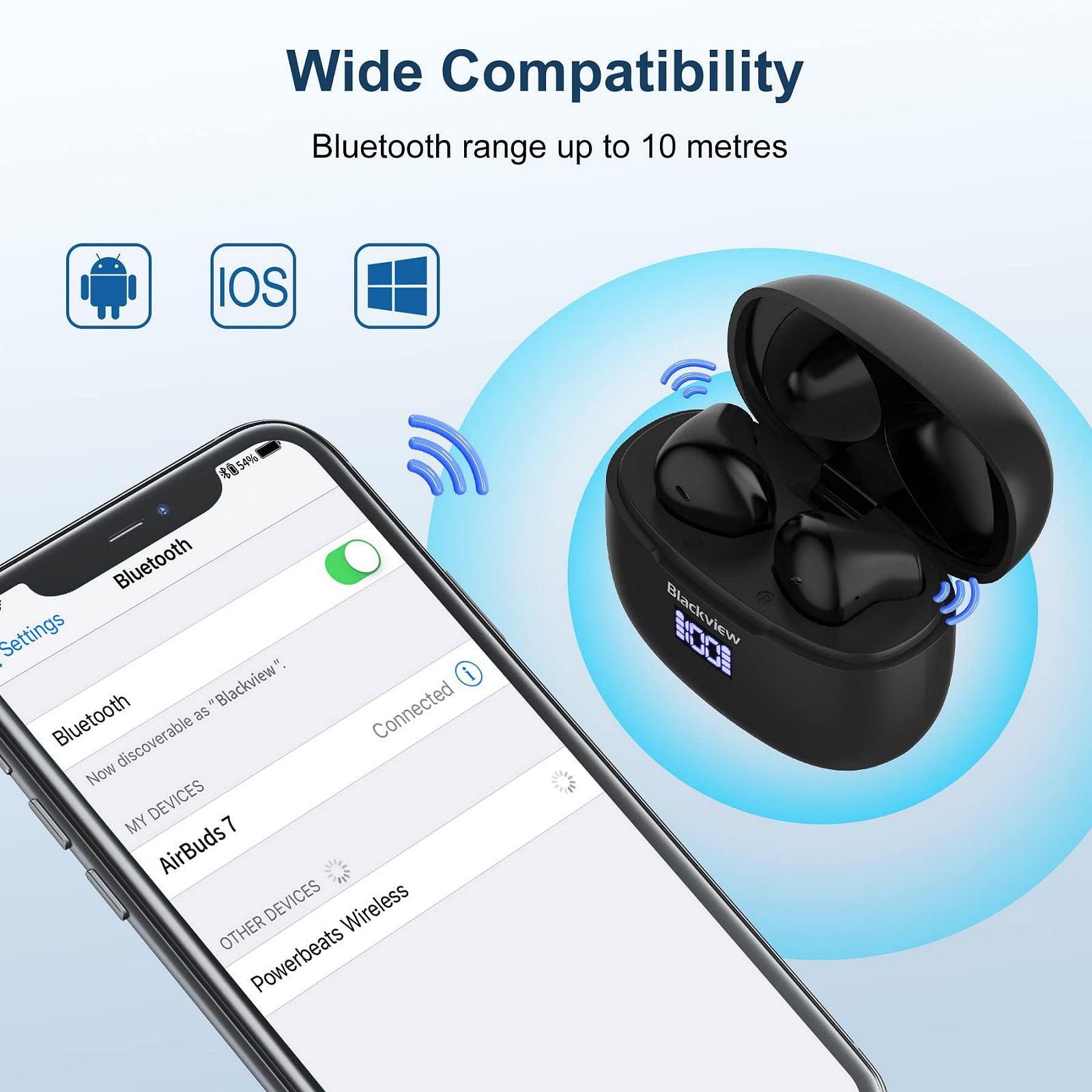 Наушники Blackview AirBuds 7 Bluetooth 5.3 Глубокий бас Беспроводные Вкладыши Шумоизоляционные Наушники с 4 ENC Микрофон Водонепроницаемые IP7 LED Дисплей, фото №6