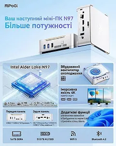 Міні ПК NiPoGi GK3 Plus / Intel Alder Lake-N97 / RAM 16GB / SSD 1TB / Intel UHD Graphics / 2 x HDMI / 1 x LAN / Wi-Fi 5 / Bluetooth 4.2 / Windows 11 Pro / Сірий ціна на synthetic.ua - Фото 1 Міні ПК NiPoGi GK3 Plus / Intel Alder Lake-N97 / RAM 16GB / SSD 1TB / Intel UHD Graphics / 2 x HDMI / 1 x LAN / Wi-Fi 5 / Bluetooth 4.2 / Windows 11 Pro / Сірий synthetic.ua - Фото 1