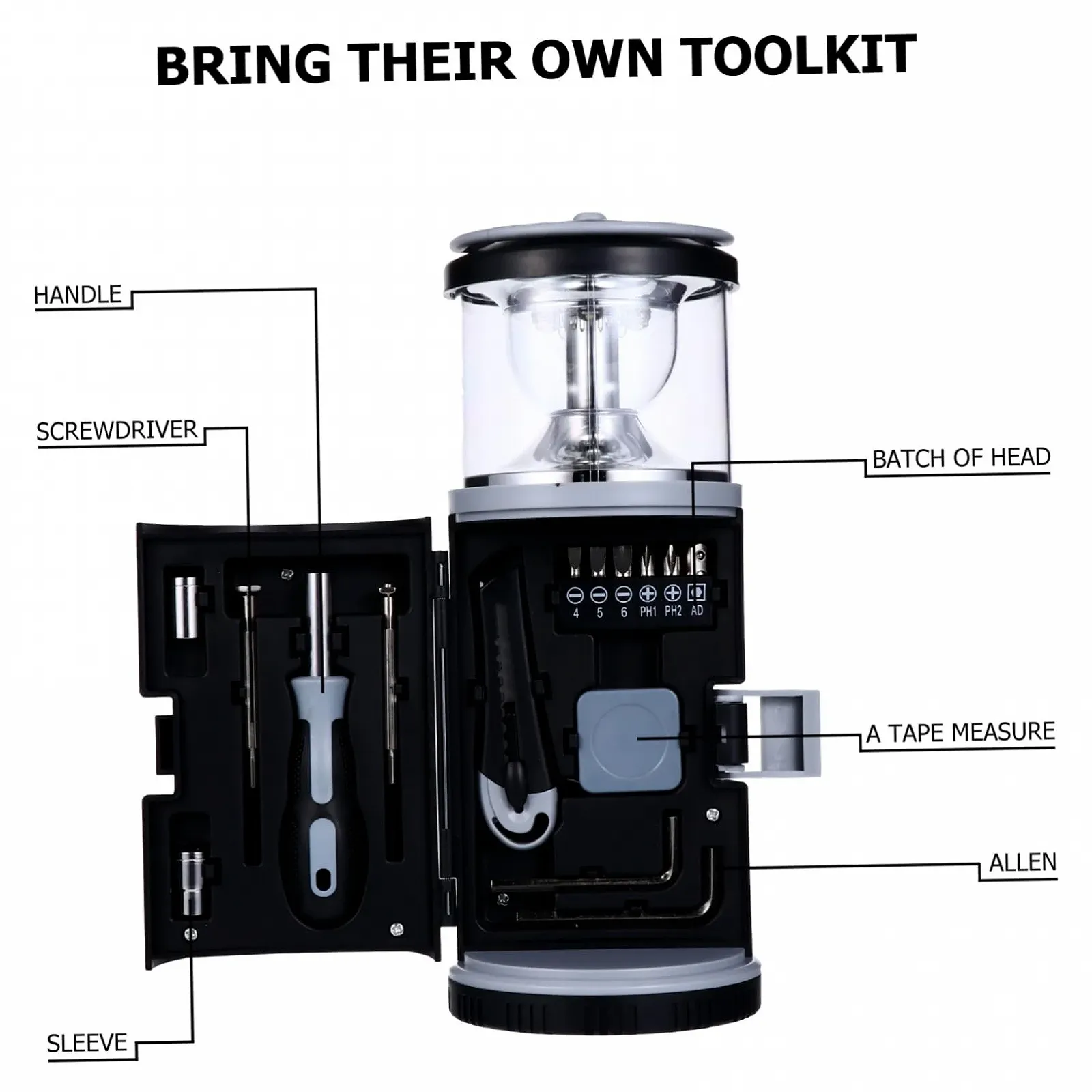 Фонарь Campfire Кемпинговый фонарь для палатки Аварийное освещение Ручной фонарик на батарейках Кемпинговый фонарь Многофункциональный инструмент Факел Кемпинговый инструмент Ручной фонарь ABS Черный, фото №9