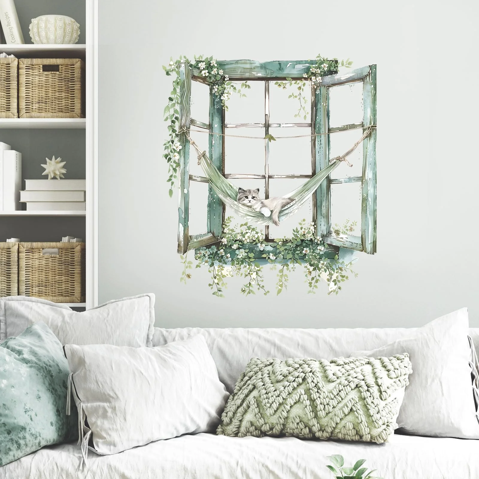 Наклейка на стіну Supzone Cat Green Flower Window 50 x 57 см, фото №5