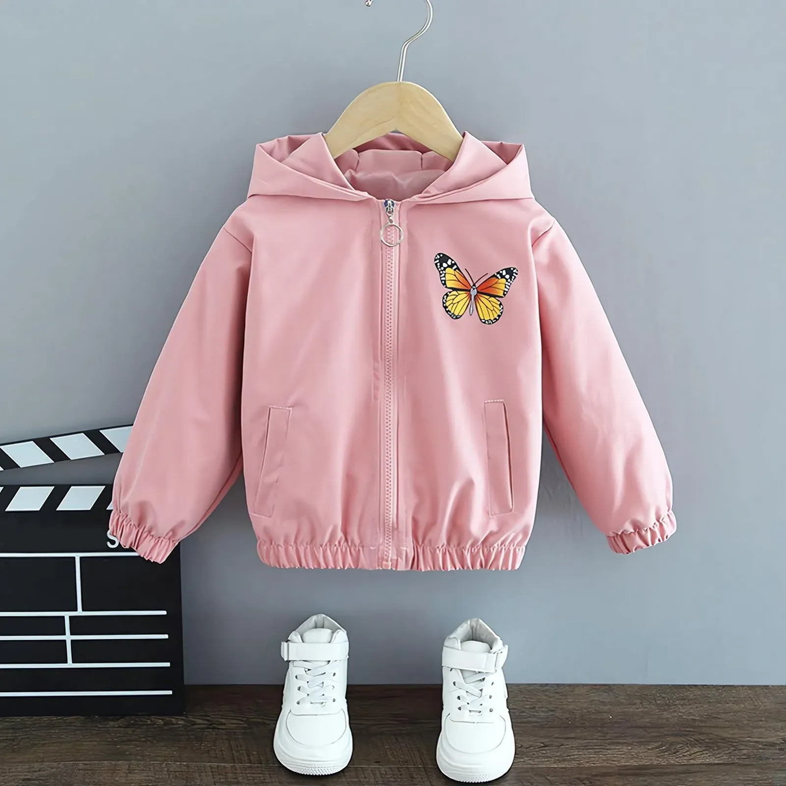 Переходная Куртка SXSHUN Детская для Девочек, Куртка для улицы с Узором Бабочки, Милая Куртка, фото №7 Переходная Куртка SXSHUN Детская для Девочек, Куртка для улицы с Узором Бабочки, Милая Куртка, фото №7