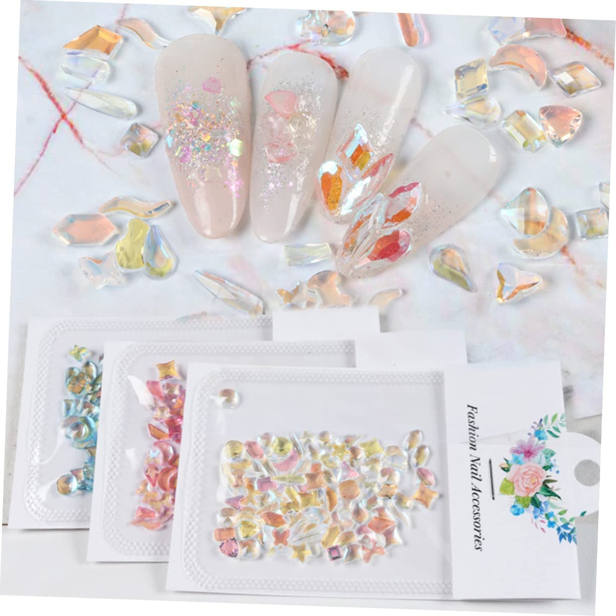 Стразы для маникюра Beavorty Aurora из смолы, наклейки на ногти со стразами, плоские украшения для ногтей, ювелирные изделия для ногтей, акриловые ногти, драгоценные камни с плоской задней частью, полярный свет, ледяной, фото №4