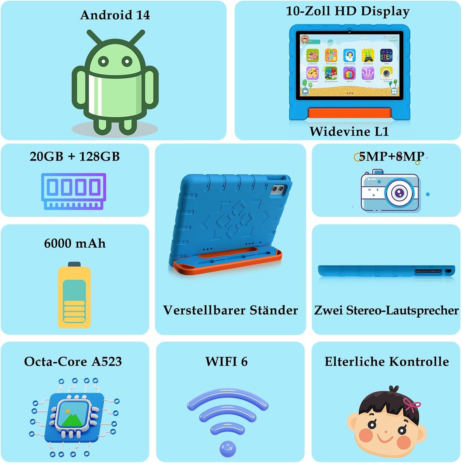 Планшет 10.1" ZIOVO Z138 6+14/128Gb 8 ядер Android 14 6000 mAh Черный, фото №2