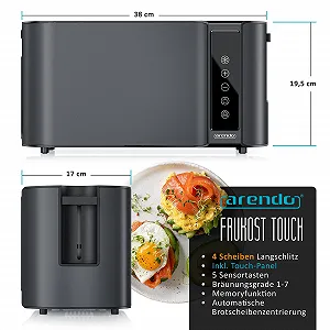 Тостер Arendo FRUKOST TOUCH 4 скибочки, нержавіюча сталь synthetic.ua - Фото 1
