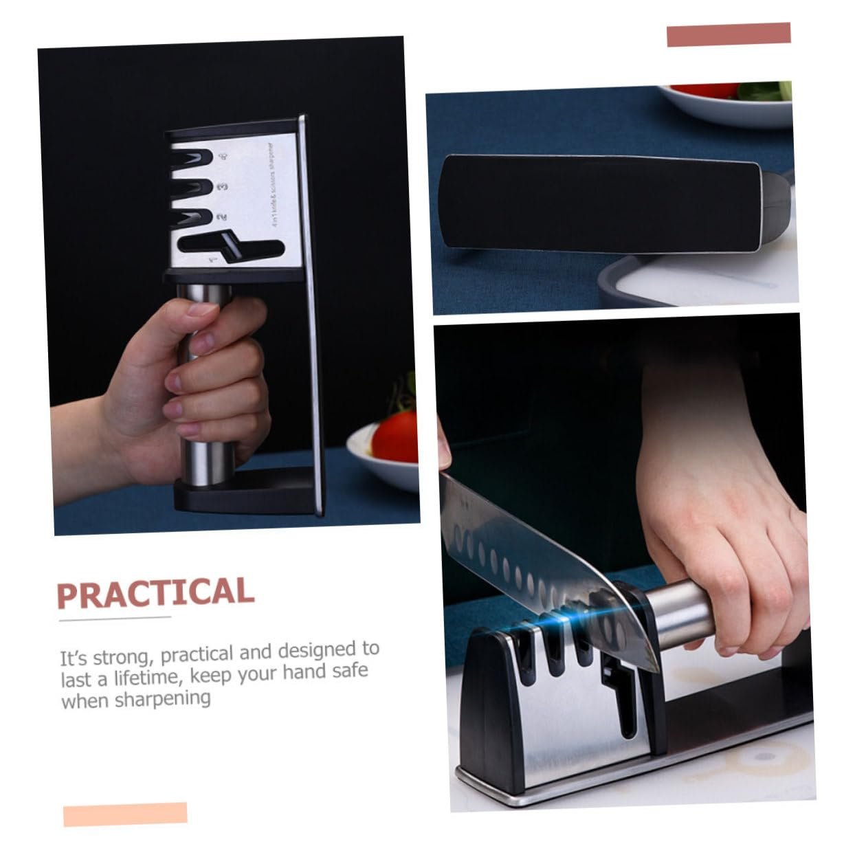 Точилка для ножей Lurrose ручная эргономичная серебристая с нескользящим основанием, фото №9