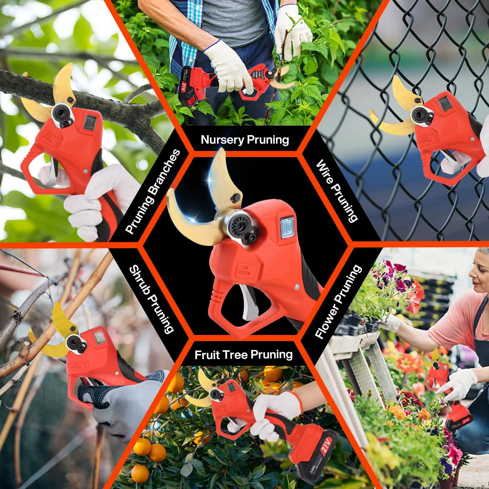 Акумуляторні сучкорізи MISTRO з лезами SK7 50 мм, портативні ріжучі ножиці з 2 акумуляторами 21 В, фото №7