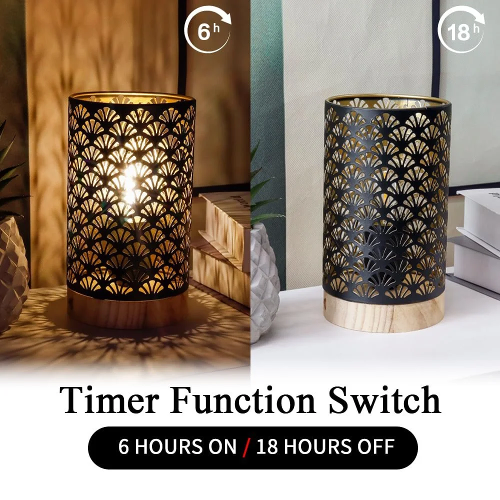 Настільна лампа JHY DESIGN акумуляторна з таймером на 6 годин бездротова 19 см з дерев'яною основою віялоподібний візерунок, фото №3