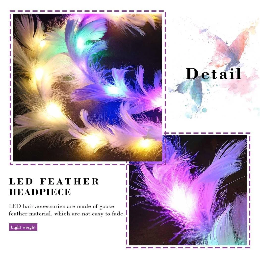 LED Обруч для волосся з пір'ям Yean, фото №7