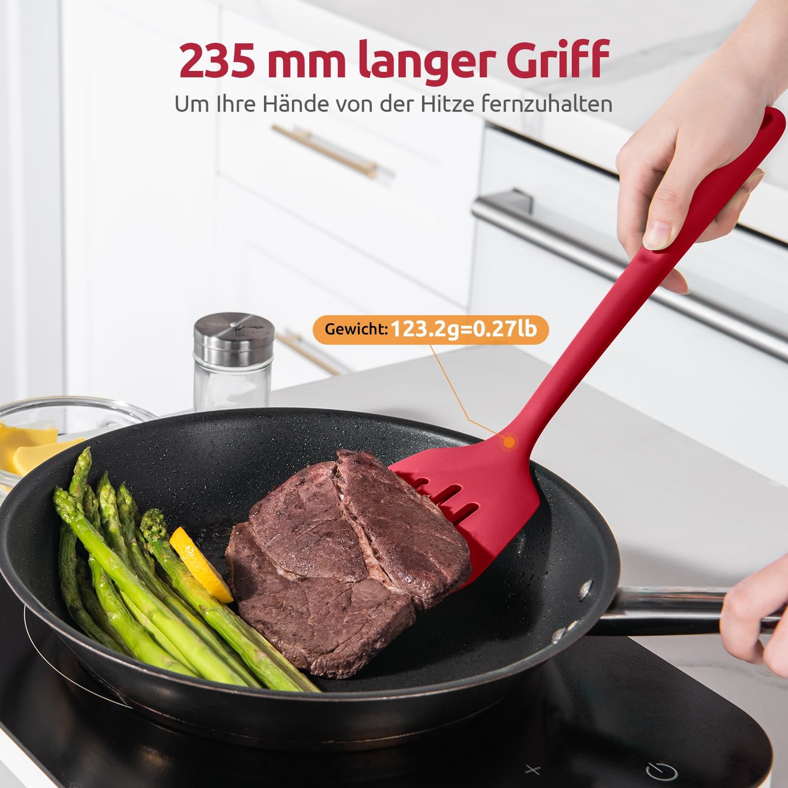 Лопатка силиконовая U-Taste Extra Long с отверстиями гибкая 315°C Red, фото №7
