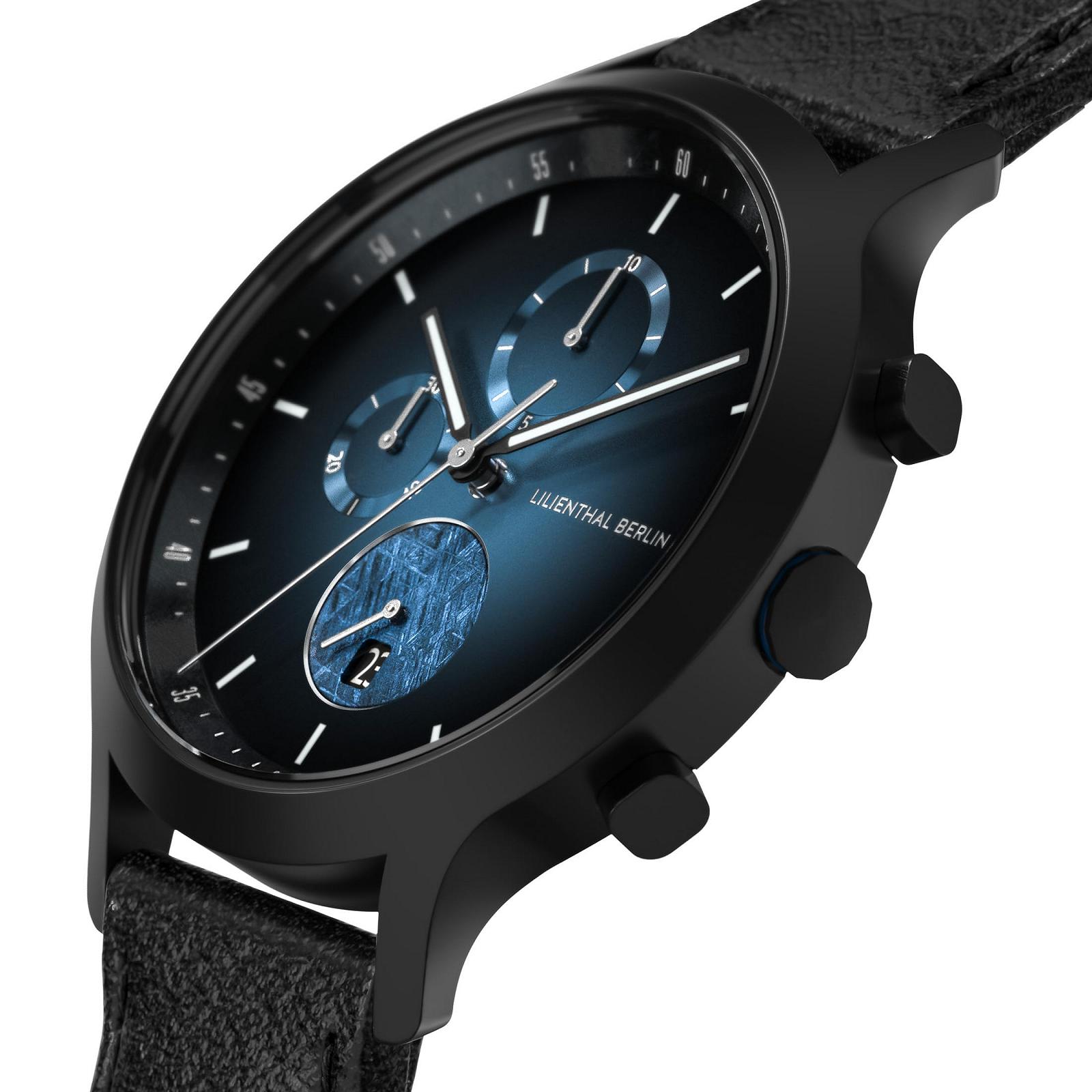 Мужские часы Lilienthal Berlin Meteorite IV Chronograph хирургическая сталь кварцевый сапфировое закаленное минеральное стекло метеоритный циферблат черный 42.5 мм, фото №3