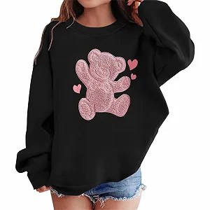 Толстовка с графическим принтом для девочки, круглый вырез, длинные рукава, милый пуловер с приспущенной линией плеча - Фото 1