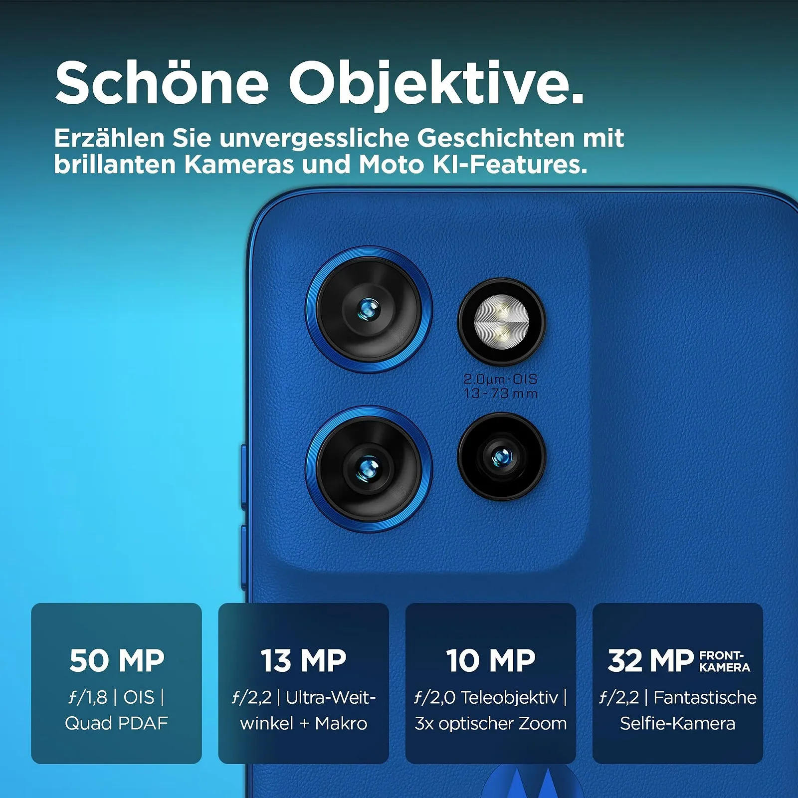 Смартфон Motorola edge50 neo 8/256GB 6.36" Super HD 50 Мп 4310 мАч Android 14 Nautical Blue (Веганская кожа) + Защитный чехол, фото №3