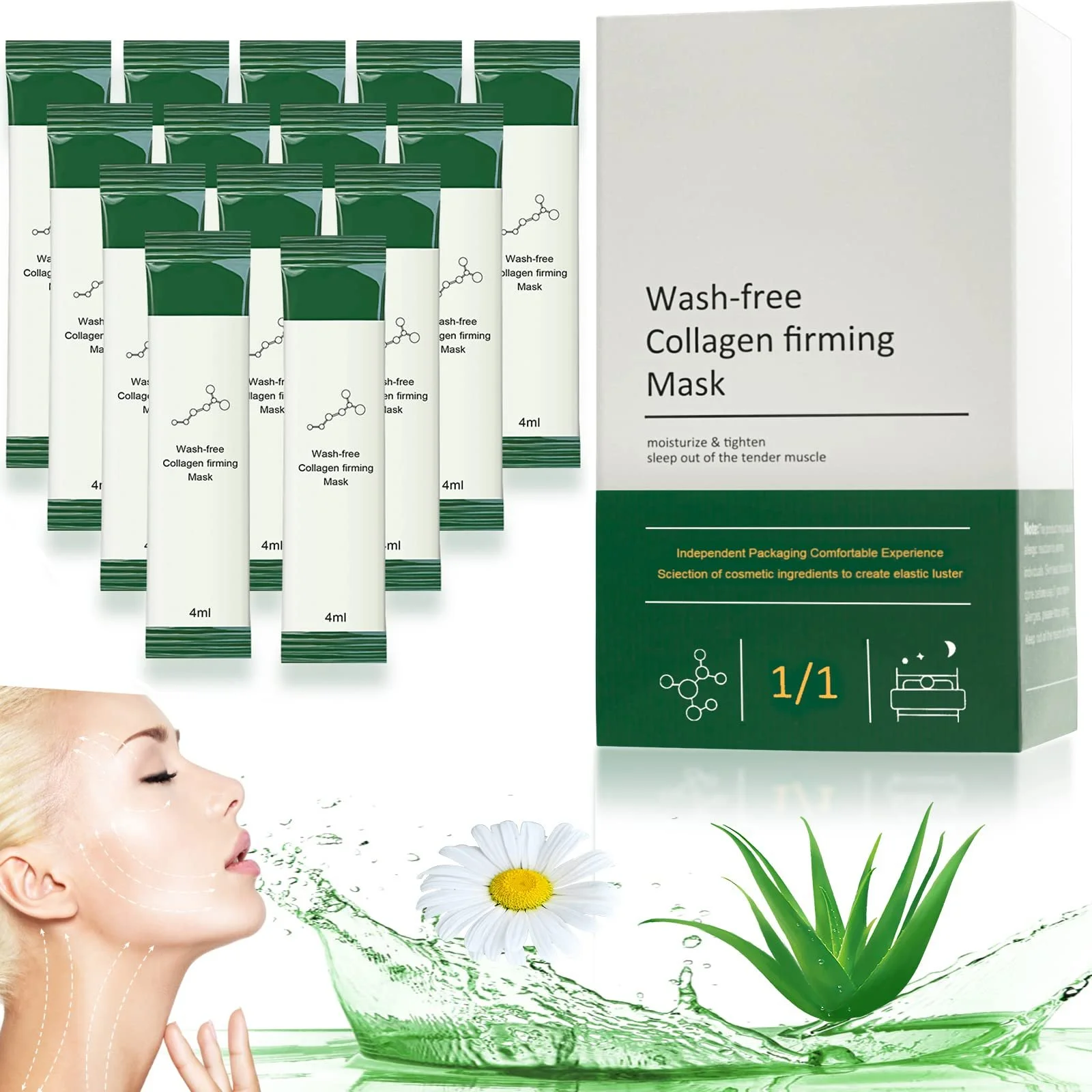 Маска Зміцнююча з Колагеном Korean Beauty Skincare, Зволожуюча, Антивікова, Набір Масок для Краси, Догляд за Обличчям, 20 шт, фото №1