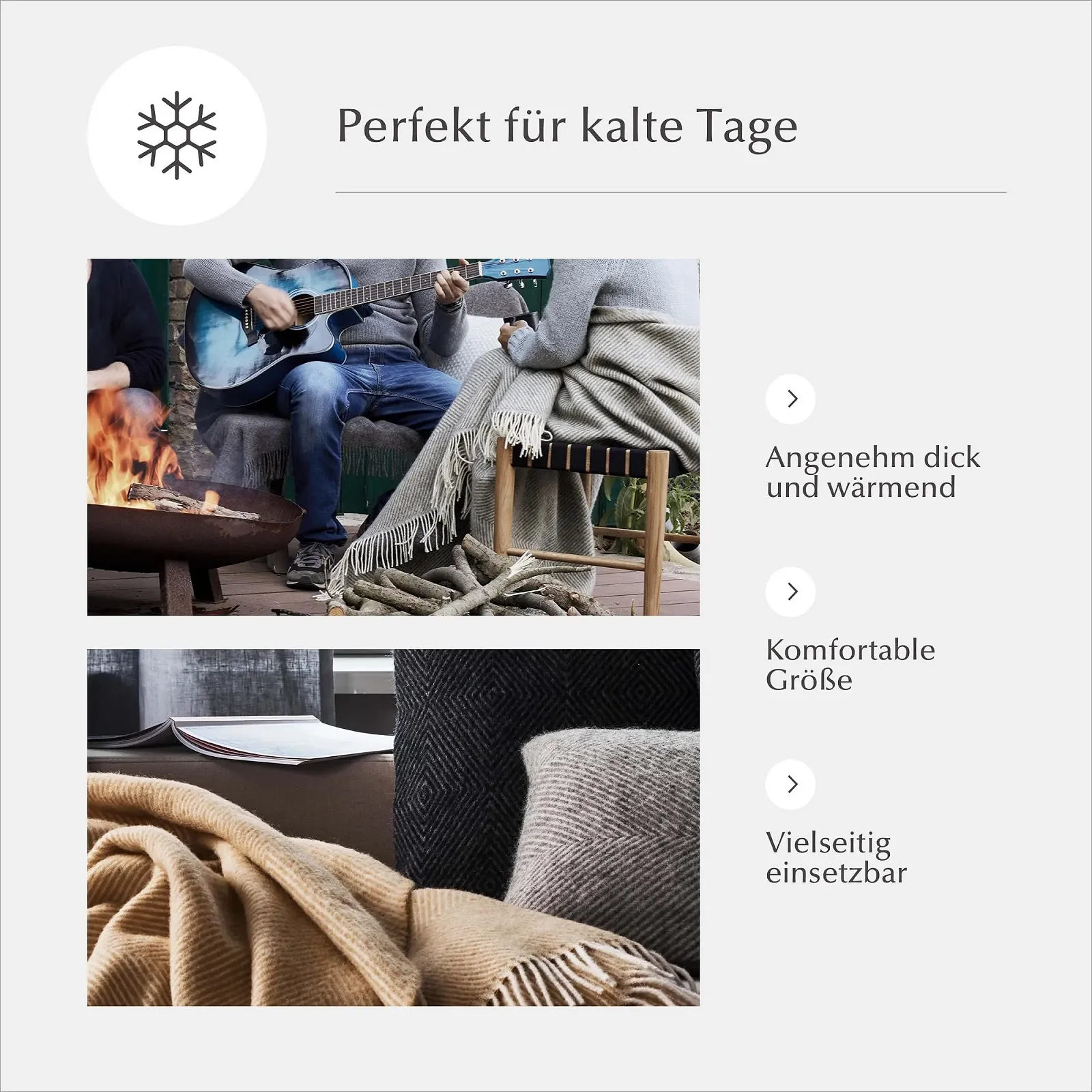 Плед URBANARA Gotland Шерсть 200 x 200 см Серый, фото №6