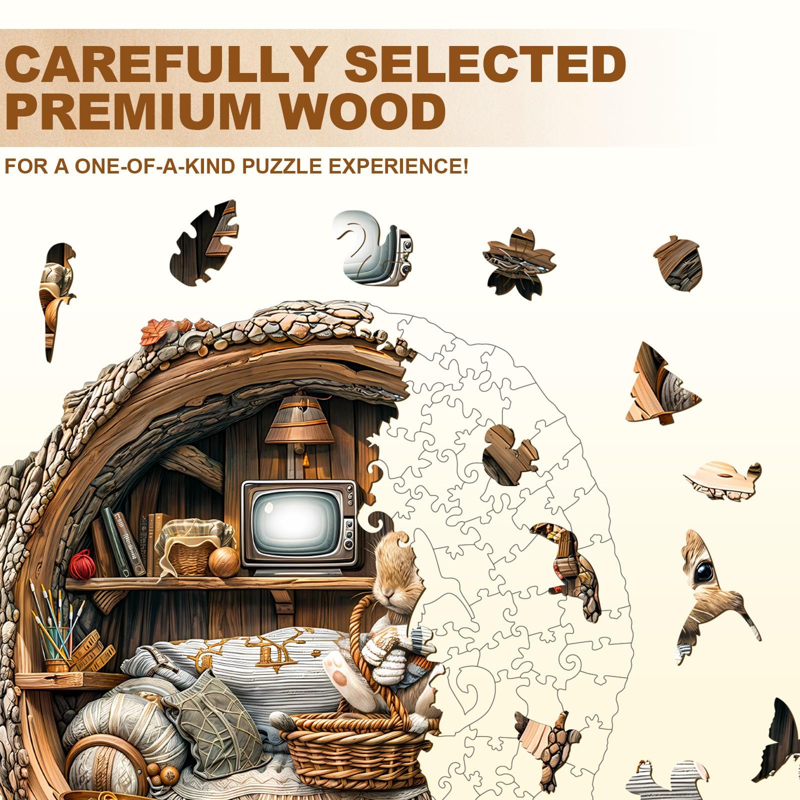 Пазл WOODBESTS Кролик в дупле деревянный 300 деталей 34 х 33,2 см, фото №6