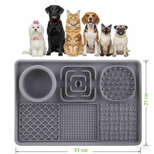 Миска коврик для животных Пушистое Счастье напольная для лизания и медленного кормления 31х21 см Серая - Фото 1