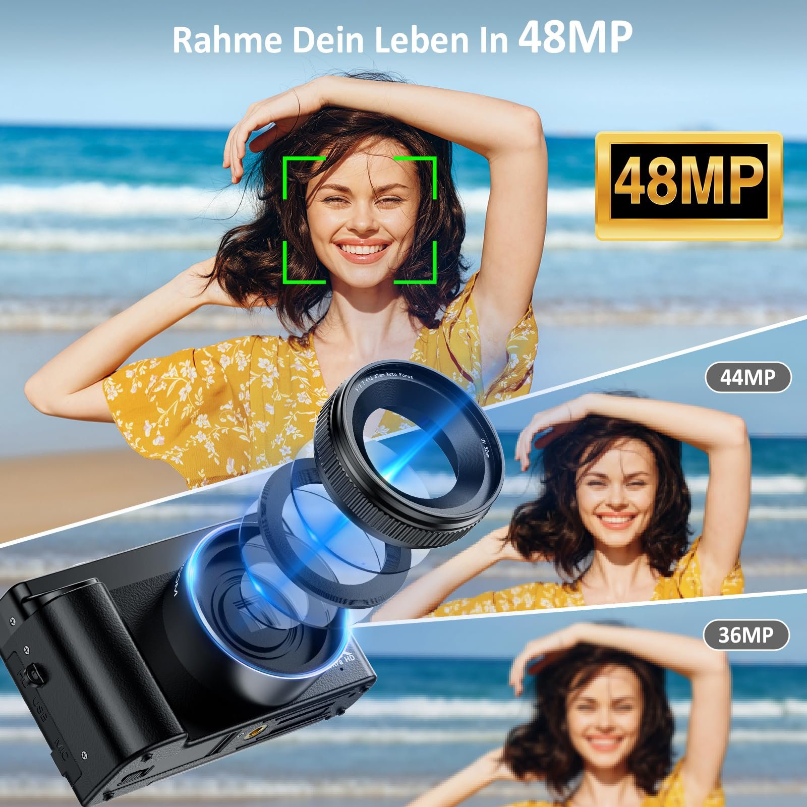 Цифровой Фотоаппарат 4K Компактный Цифровой фотоаппарат 48MP с Автофокусом, 3 Дюймовый 180

Складной Экран, 16X Цифровой Зум, Карта Памяти 32GB, 2 Батареи, фото №3
