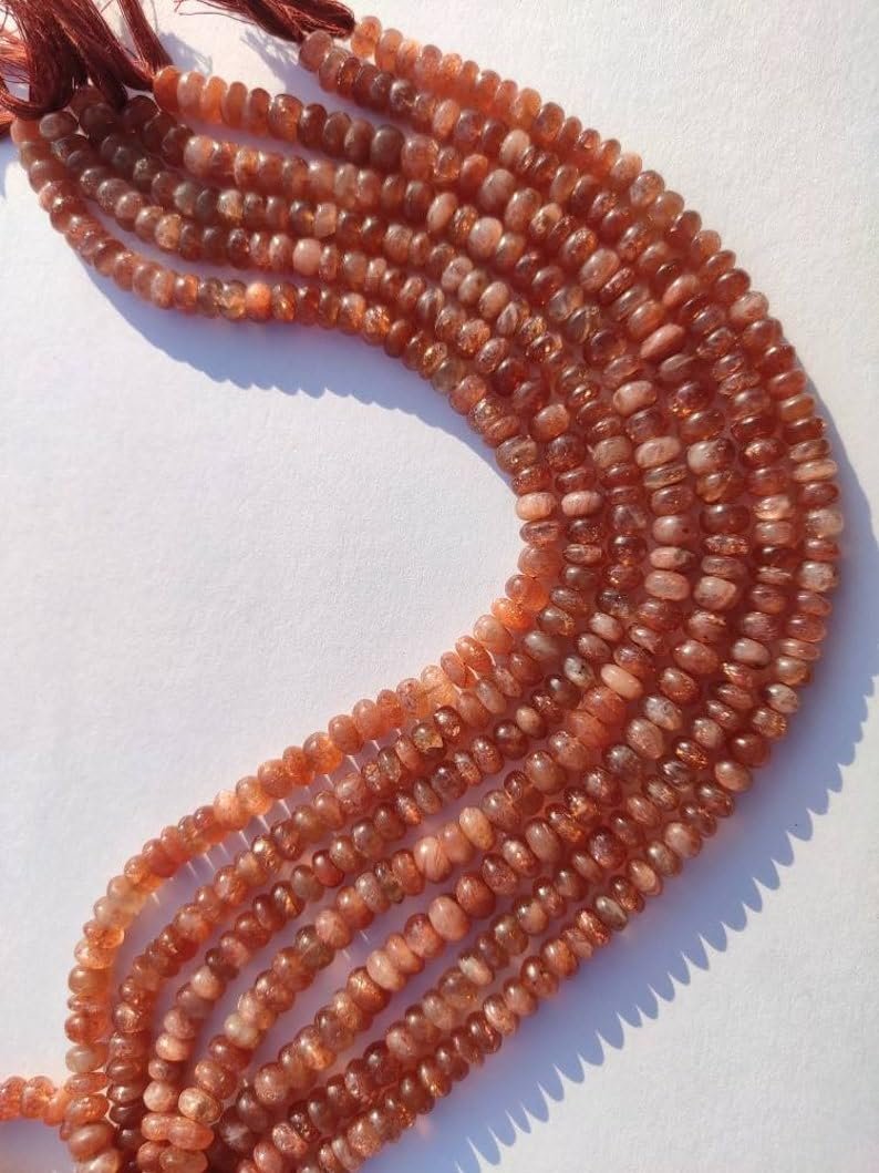 Бусины из натурального солнечного камня, граненые рондели, 6-6.5 мм, нить длиной 25 см ожерелья, браслета, фото №3