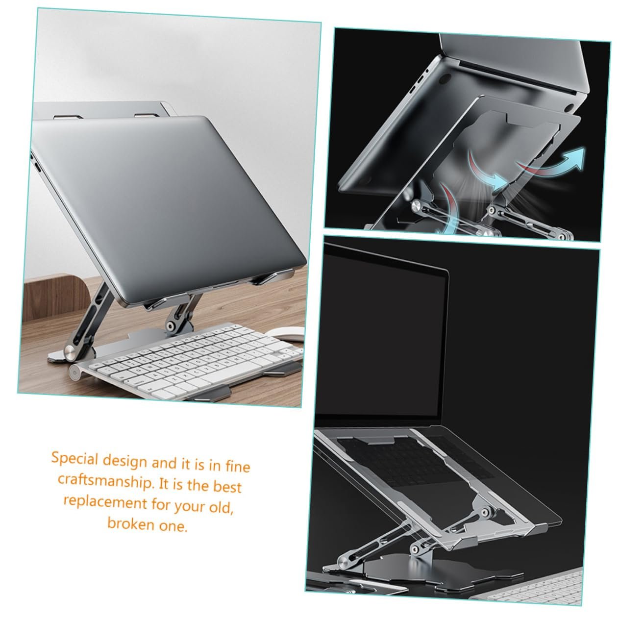 Подставка для ноутбука Gatuida Регулируемая по высоте, алюминиевый сплав, складная, эргономичная, фото №4