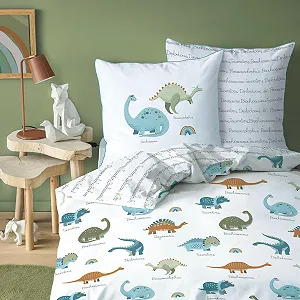 Постельное белье Dino 135 x 200 см 80 x 80 см, Динозавр, Радуга, 100% Хлопок, Молния - Фото 1