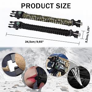 Браслет виживання Ryaupy Paracord 2 шт. Компас, свисток, кремінь і ніж. Чорний і камуфляж synthetic.ua - Фото 1