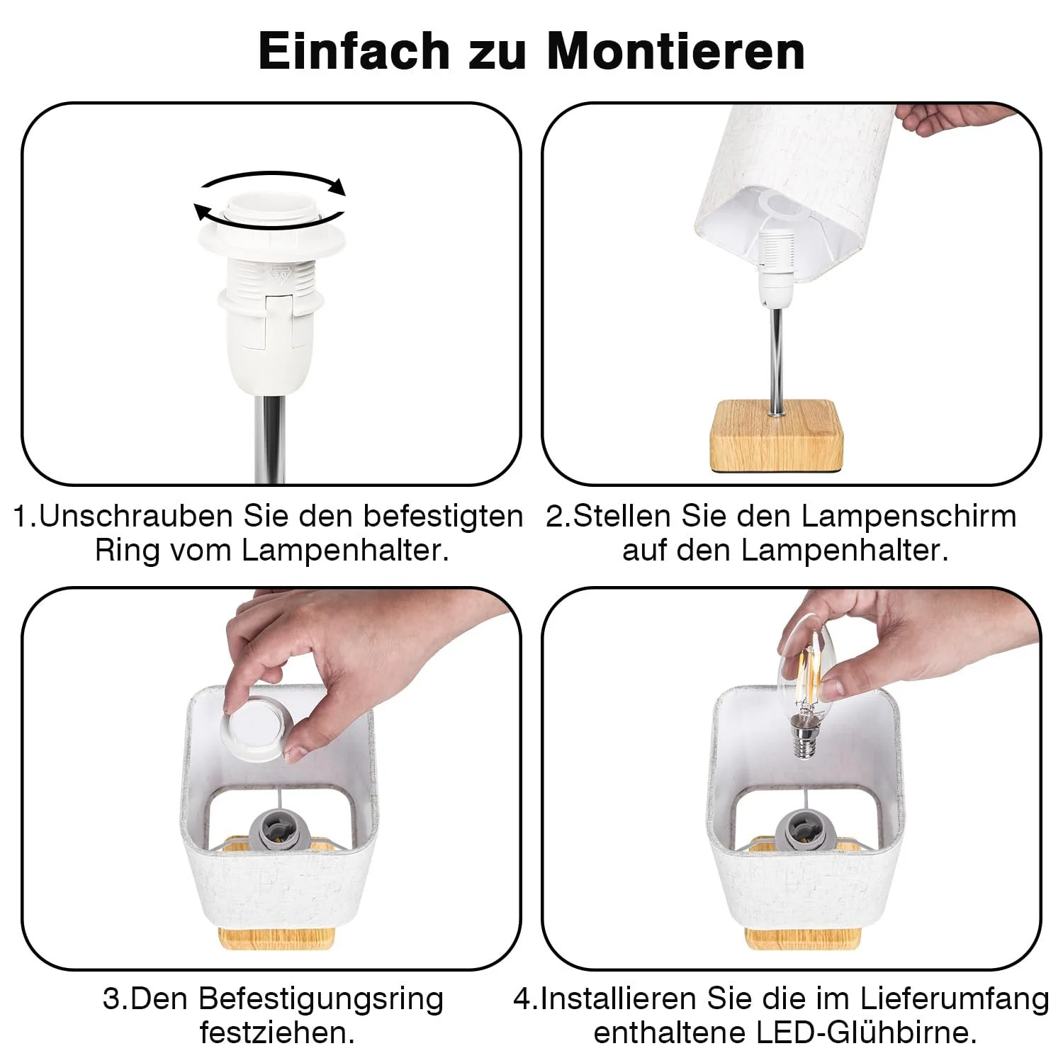 Настільна лампа Jayencer Нічна Сенсорна Диммер 3 рівні Лляний абажур E14 4 Вт LED 27,5 см, фото №6
