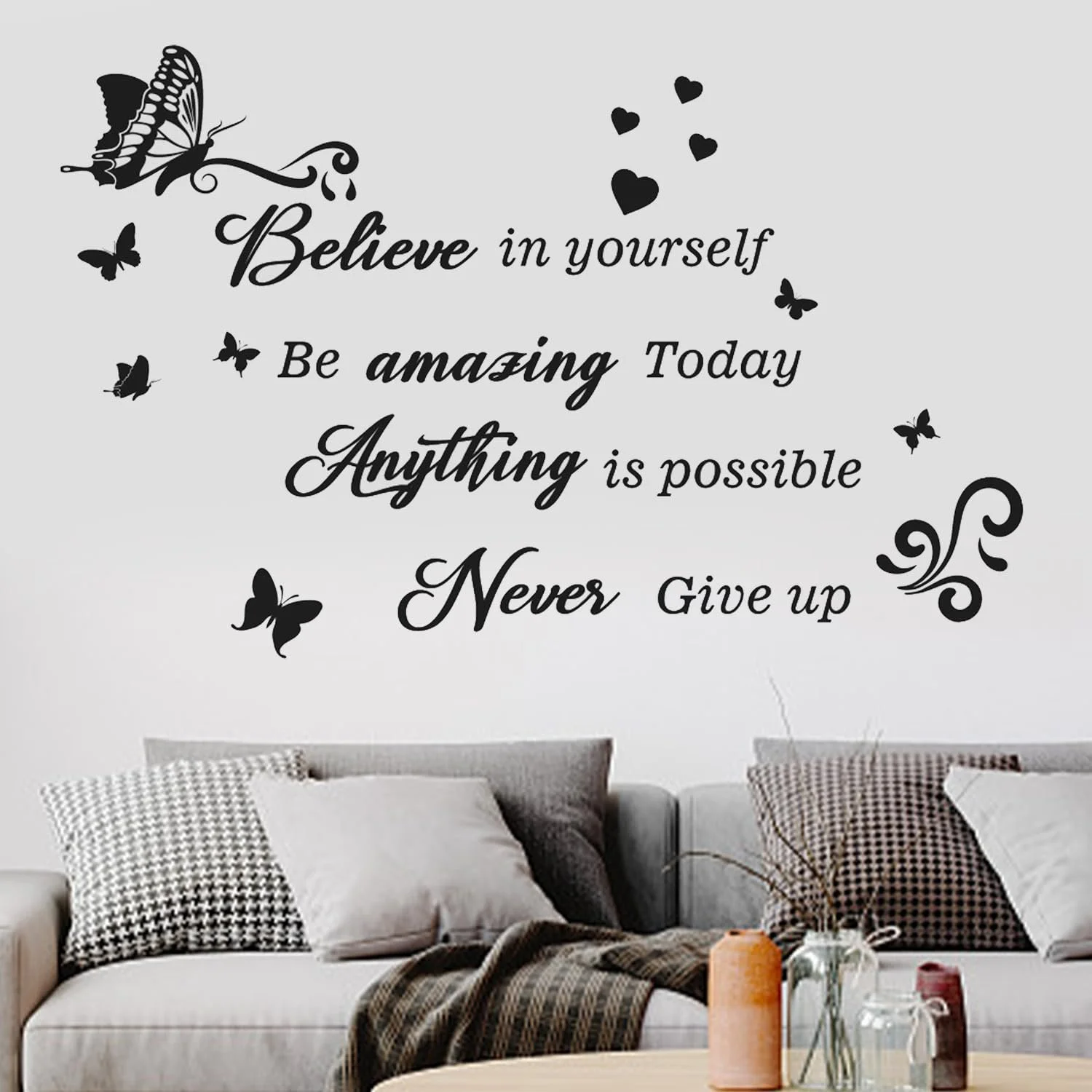 Наклейки на стену Вдохновляющие фразы с бабочками и цветами 1 шт., фото №4