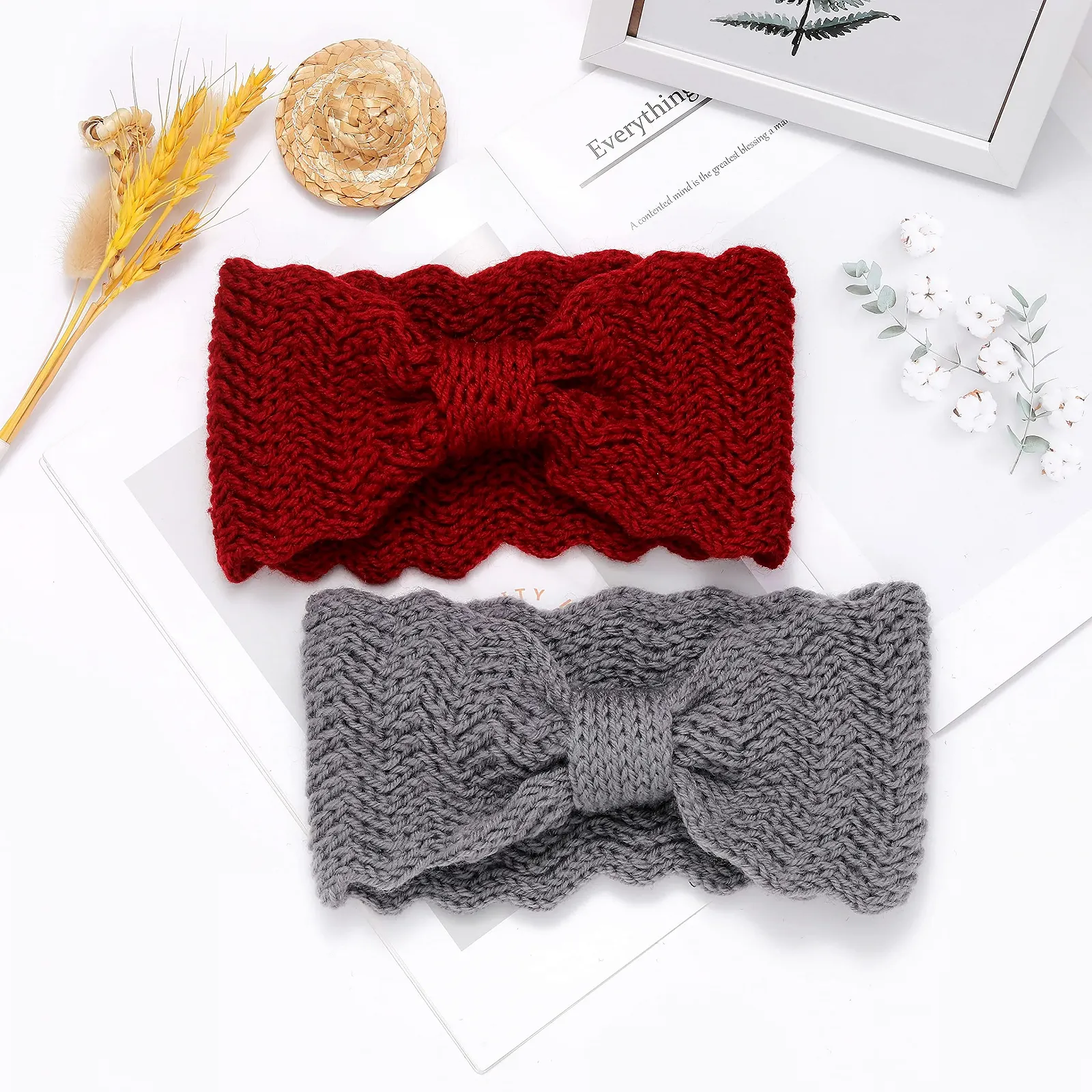 В'язана зимова пов'язка на голову з бантом, аксесуар для волосся, фото №2