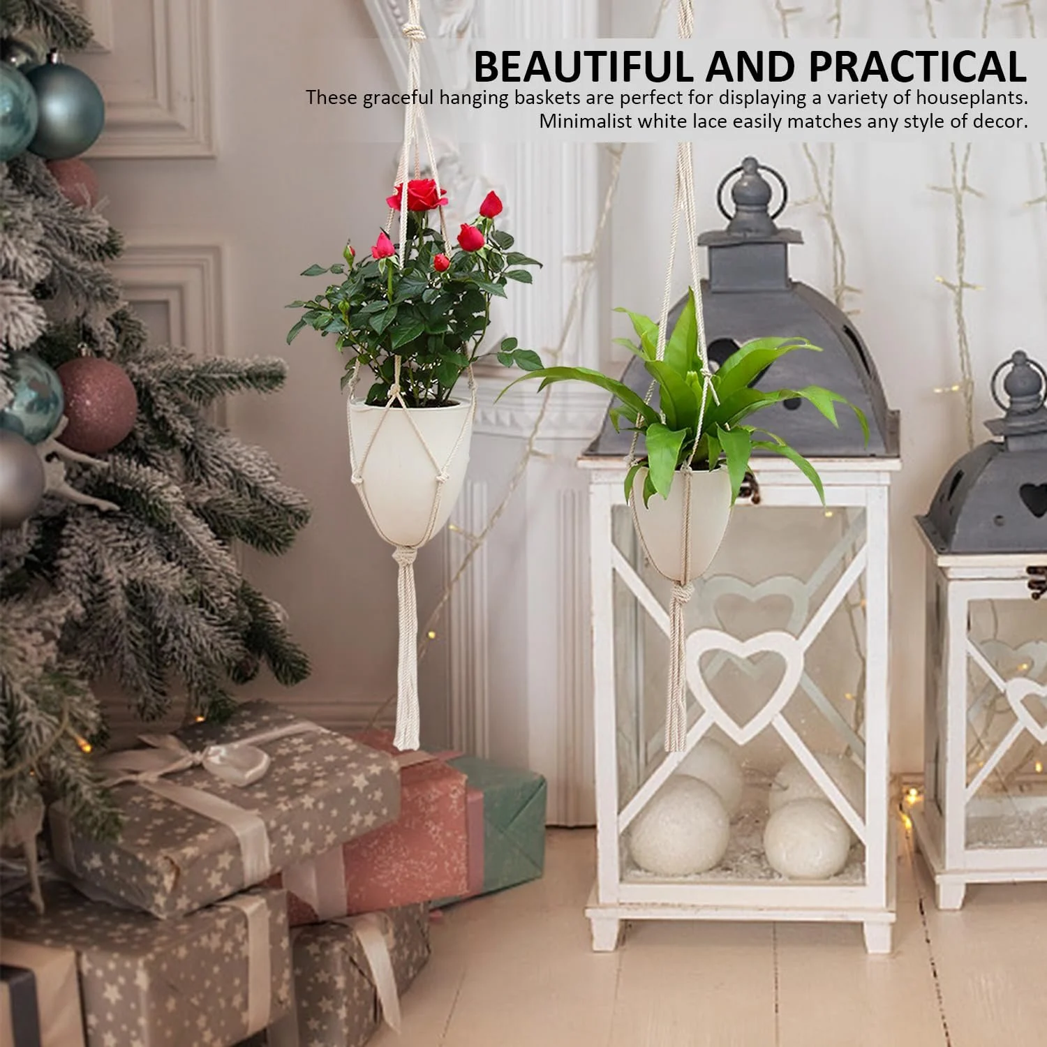 Кошик підвісний макраме Біла сітка Підвісний квітковий горщик Набір 6 шт., фото №4 Кошик підвісний макраме Біла сітка Підвісний квітковий горщик Набір 6 шт., фото №4