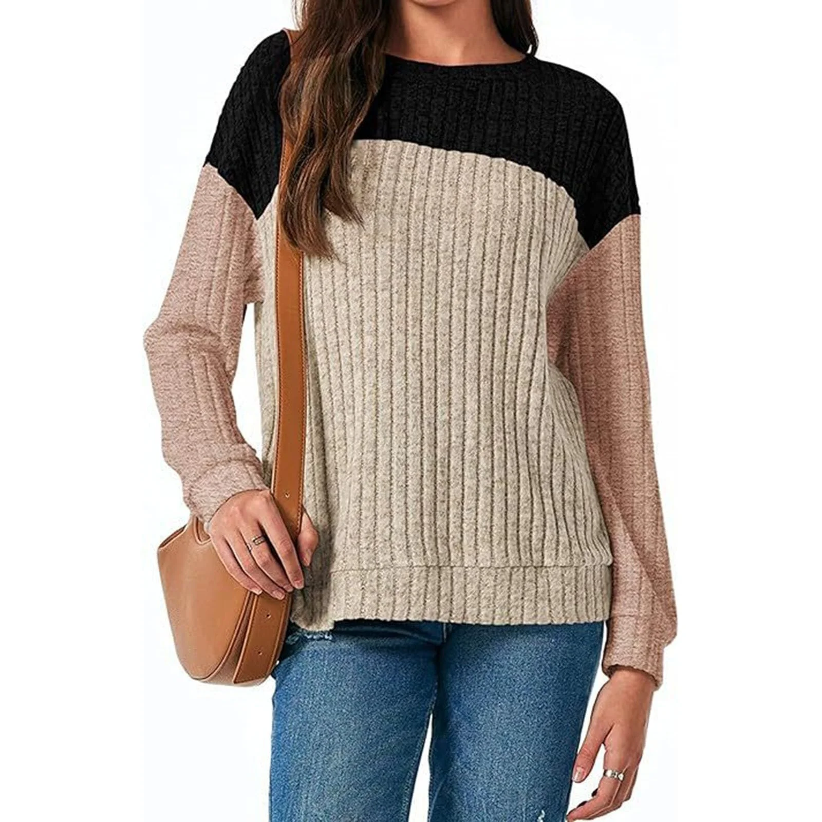 Жіноча кофта Довгий рукав Туніка в рубчик Круглий виріз, фото №4