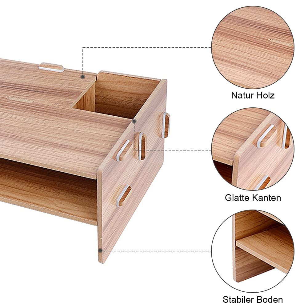 Підставка для монітора дерев'яна з відділеннями, для клавіатур, мобільних телефонів, ергономічна, фото №6