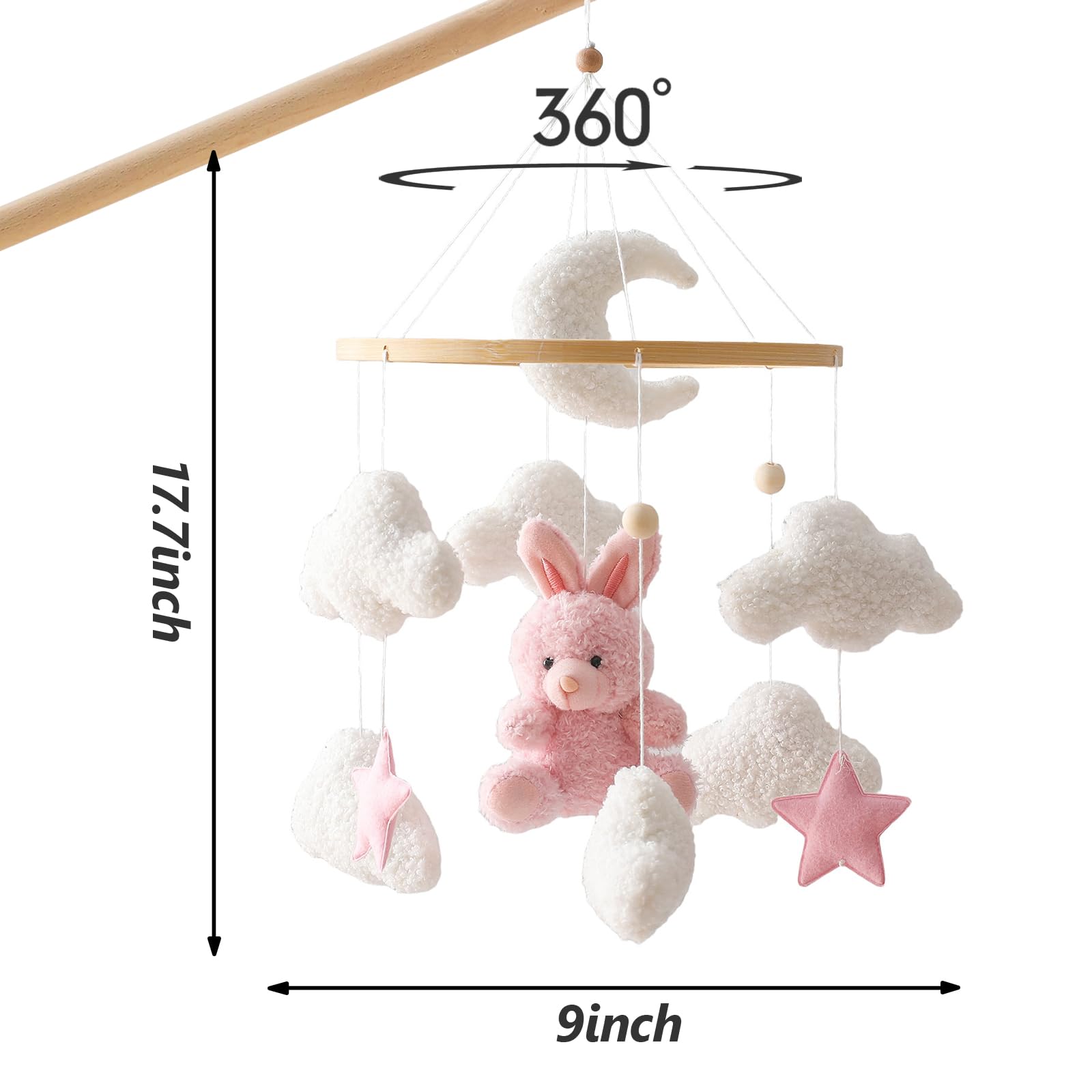 Мобиль Baby Bed Bell Moon Clouds Rabbit Baby Bed Bell (розовый), фото №2