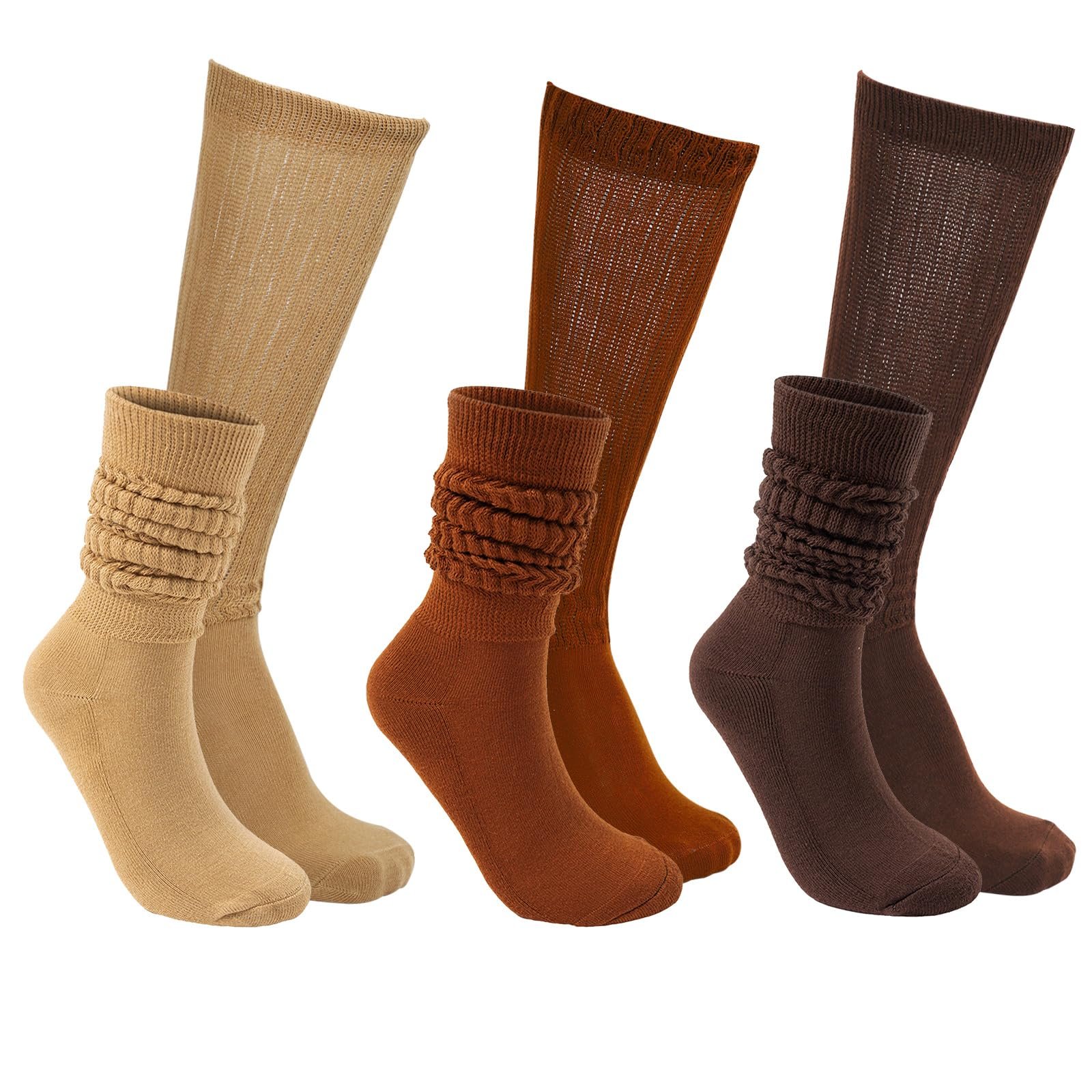 Женские носки 3 пары, удлиненные носки до колен, хлопковые вязаные носки, осенне-зимние носки для стильного и комфортного вида, один размер, фото №1