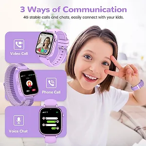 Детские Смарт-часы JoJoego с GPS и телефоном, 4G, видео звонки, вызовы, SOS, школьный режим, голосовой чат, будильник, SIM, IP68 водонепроницаемый, шагомер, фиолетовый synthetic.ua - Фото 1