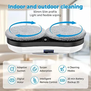 Робот для мойки окон UOEONR 5600Pa Автоматический распылитель воды 3 режима очистки Система безопасности для всех гладких поверхностей 10 салфеток synthetic.ua - Фото 1