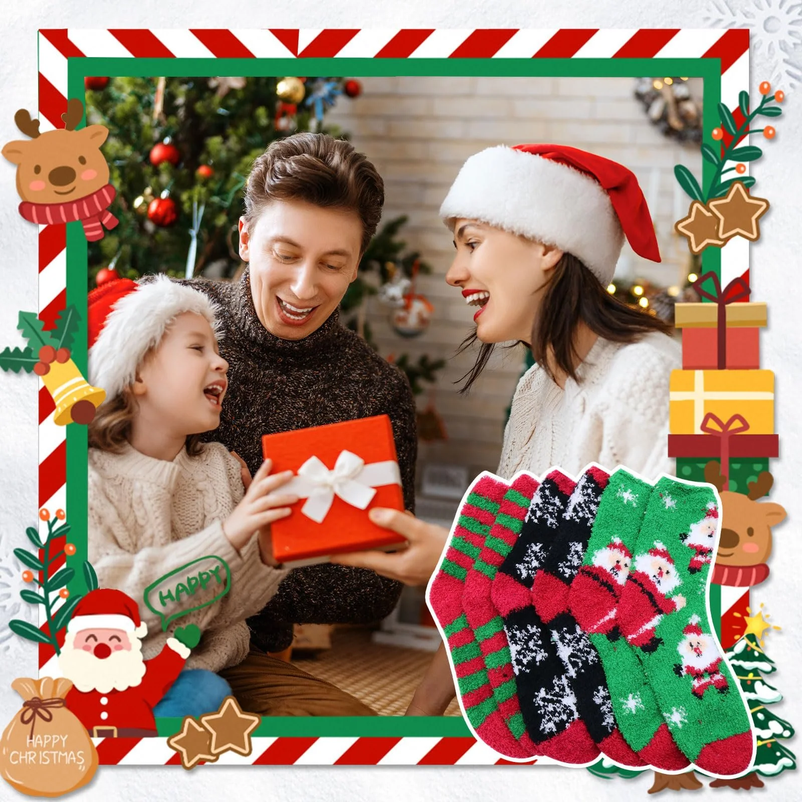 Рождественские носки Пушистые 6 пар Мягкие и удобные Рождественские чулки Теплый подарок для женщин и девочек, фото №7