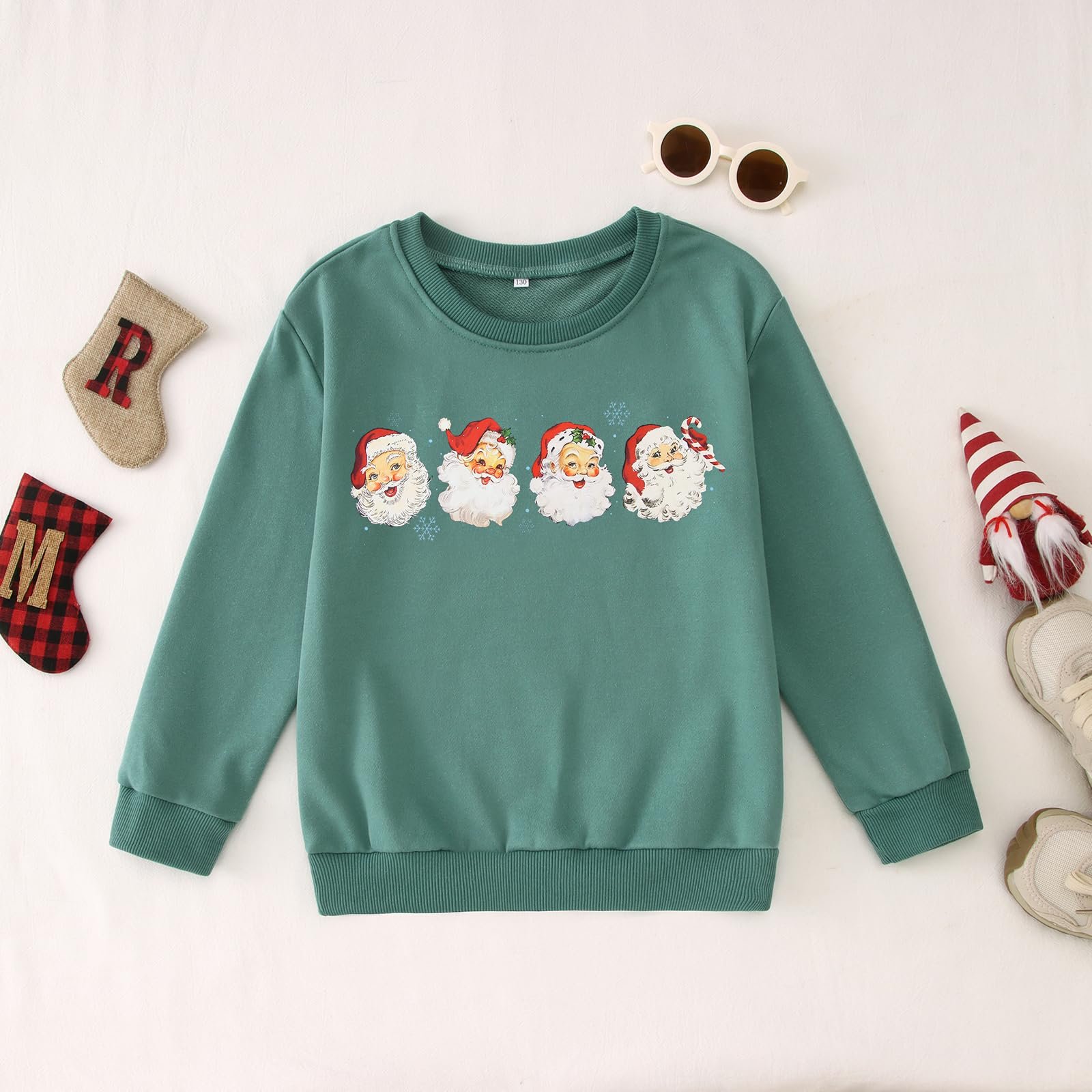Детский рождественский свитшот для мальчиков и девочек Рождественский джемпер с принтом Санты Праздничная одежда Зимняя детская одежда Хлопковый пуловер с круглым вырезом и длинными рукавами, фото №5