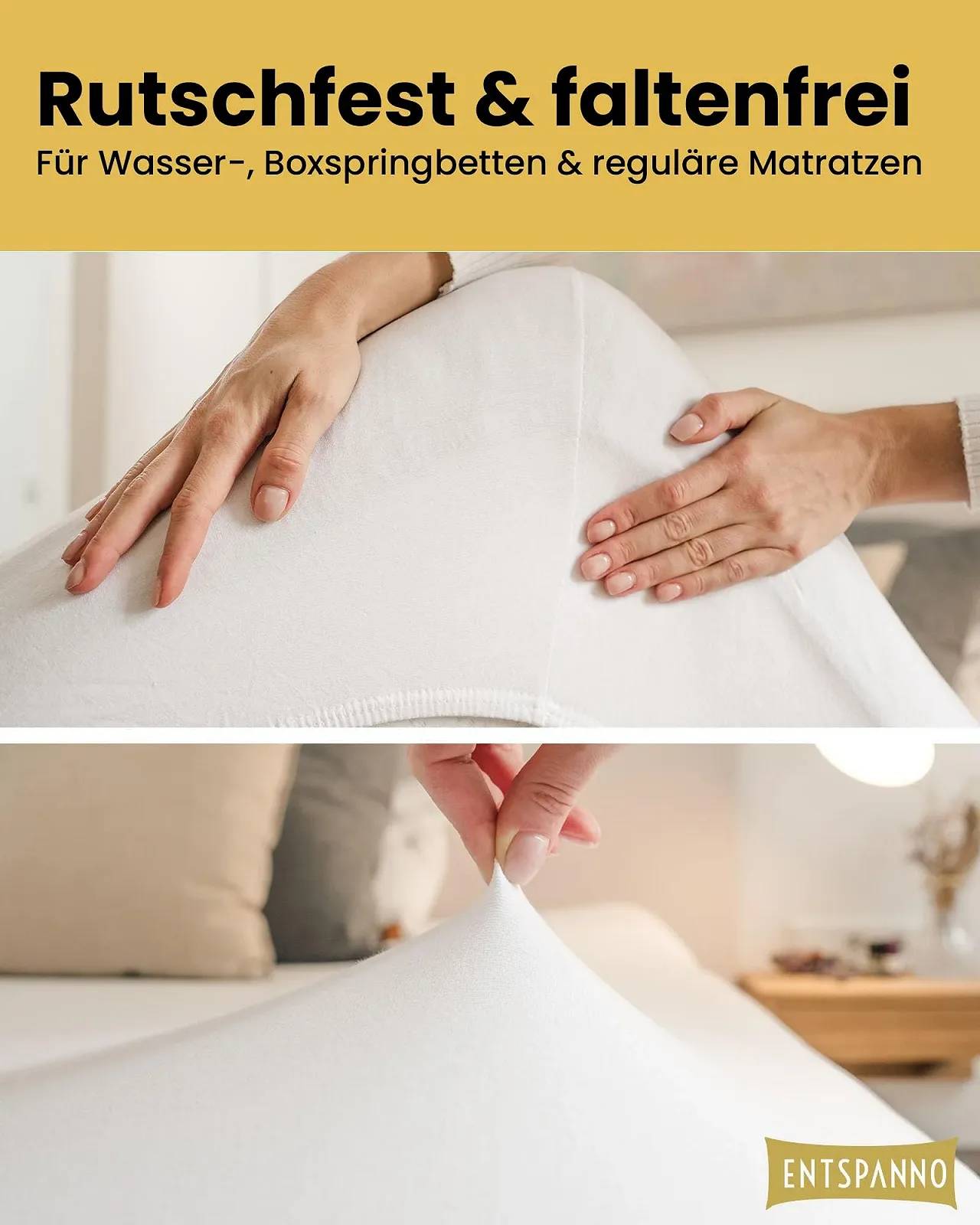 Простирадло натяжне Jersey ENTSPANNNO для водяних та пружинних ліжок з ворсованої бавовни, фото №3 Простирадло натяжне Jersey ENTSPANNNO для водяних та пружинних ліжок з ворсованої бавовни, фото №3