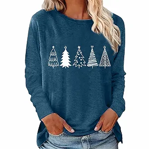 Толстовка LIANGTUOHAI Женская новогодняя с длинными рукавами, рождественская футболка, с круглым вырезом, зеленая, Рождество, Merry Christmas, трендовая, лучшая - Фото 1