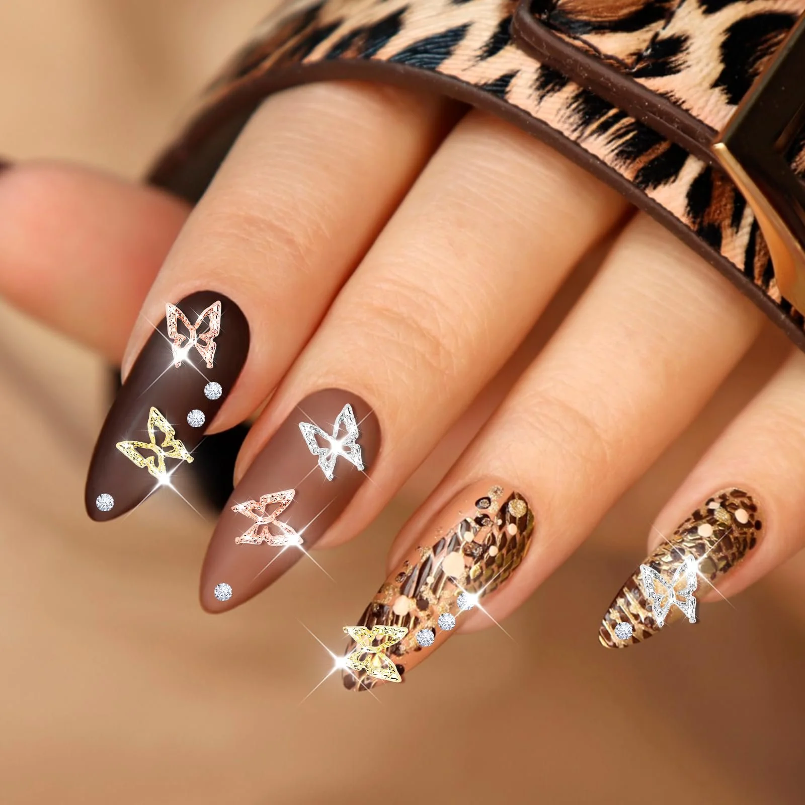 3D Украшения для ногтей Amaxiu, Бабочки, 80 шт., Золотой, Серебряный, Розовое золото, фото №4