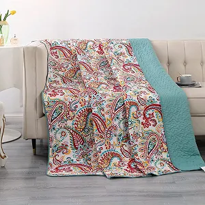 Покривало Qucover 140 x 200 см Односпальне ліжко Бавовна та поліестер Двосторонній візерунок synthetic.ua - Фото 1