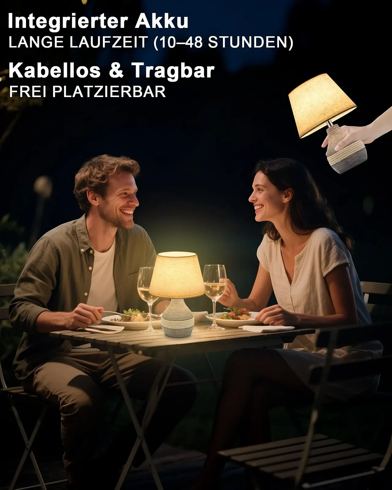 Настільна лампа керамічна бездротова таймер димер лляний плафон пульт ДК акумуляторна, фото №2