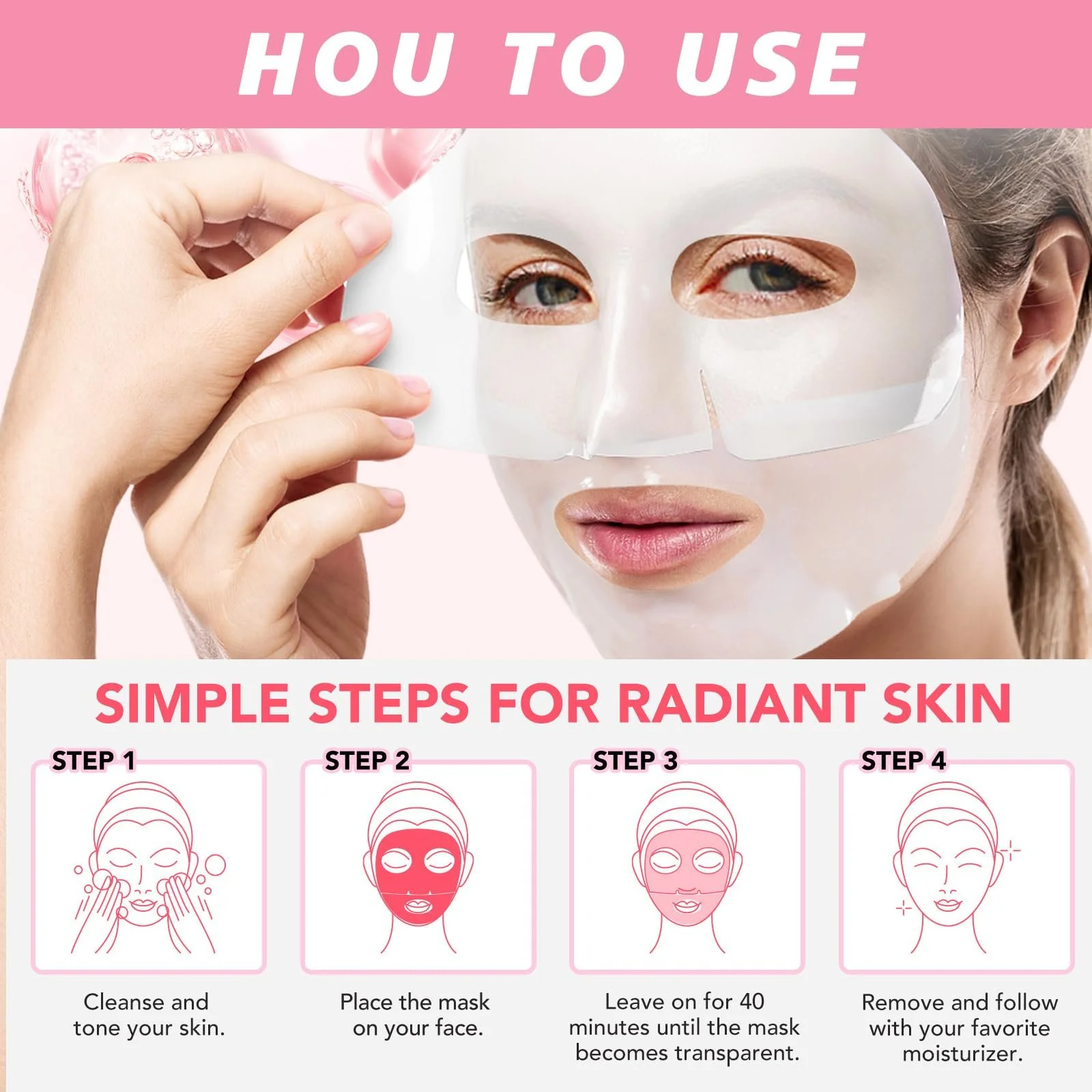 Набір з 4 органічних колагенових гідрогелевих нічних масок, мінімізує пори, фото №3