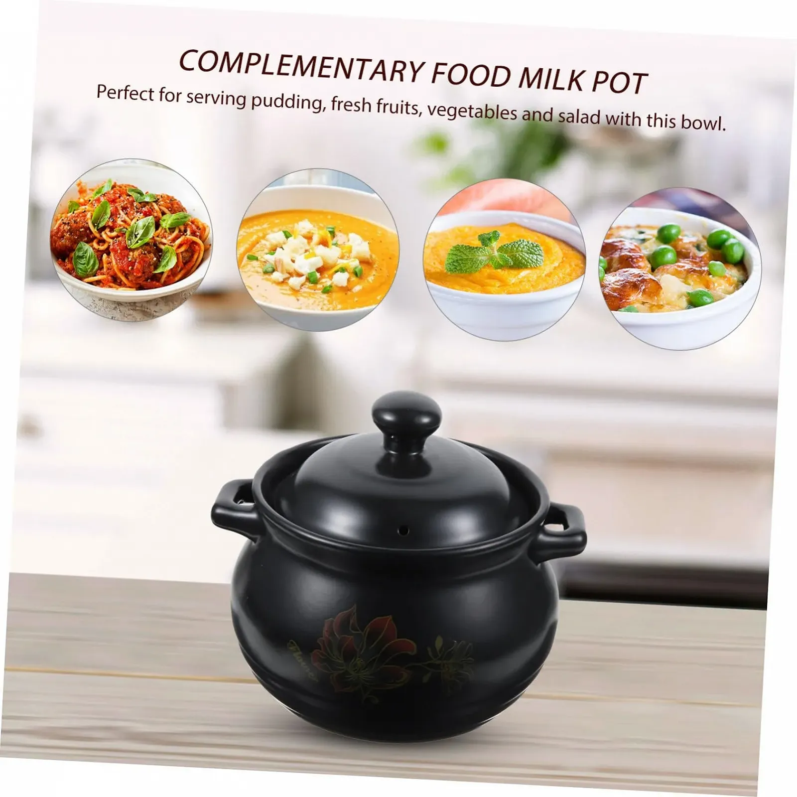 Керамическая кастрюля Toyvian Stoneware Pot для супа черная, фото №5