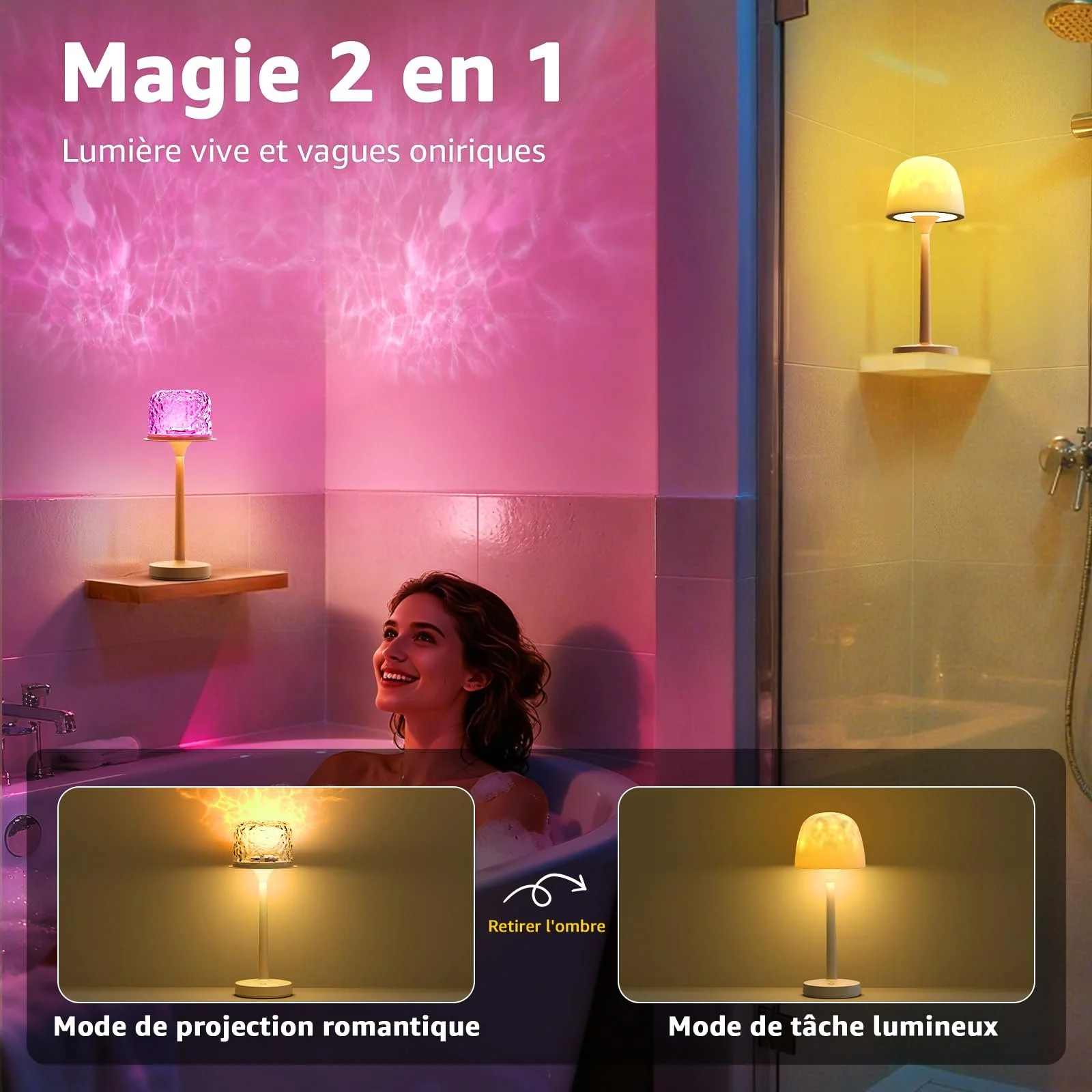 Лампа для душу himmel AquaSpa Водонепроникна 16 кольорів Проектор хвиль Акумуляторна Сенсорна Пульт ДК, фото №2