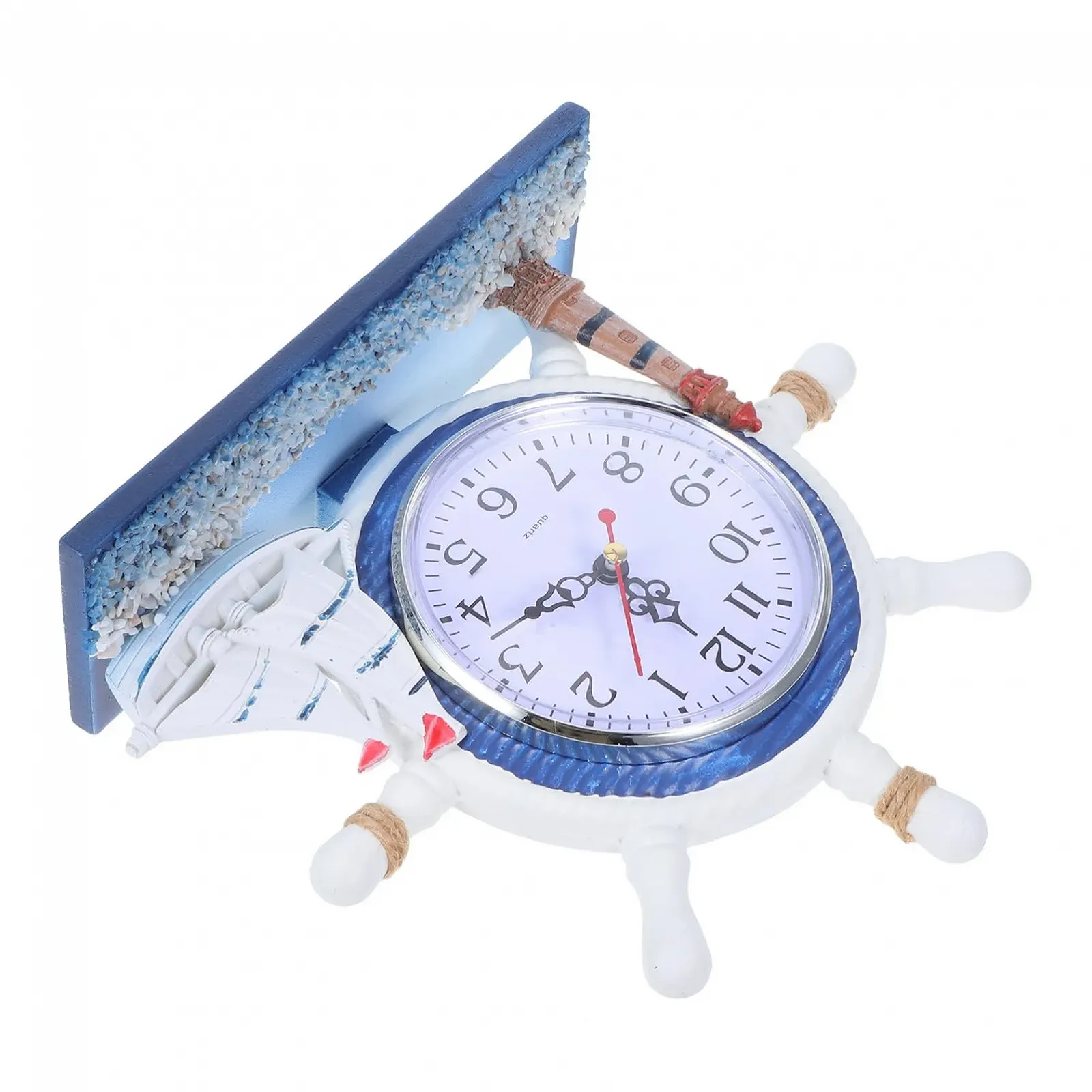 Настільний годинник MUCKLILY Nautical Silent, Вінтажний будильник з маяком та штурвалом для прибережного декору, фото №1