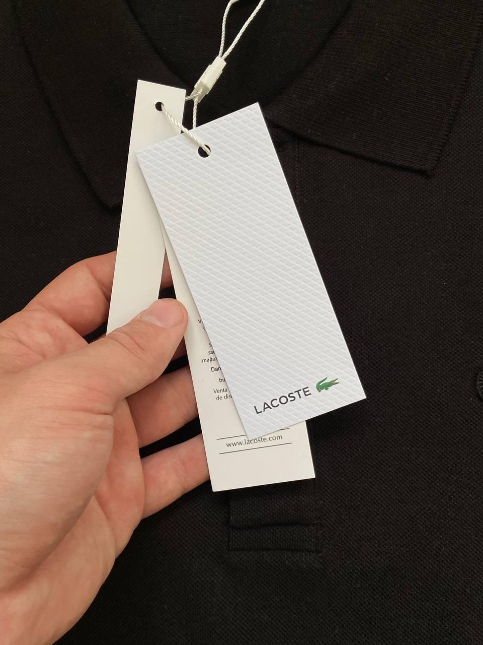 Мужское поло черное Lacoste мужская футболка с воротником лакоста, фото №2