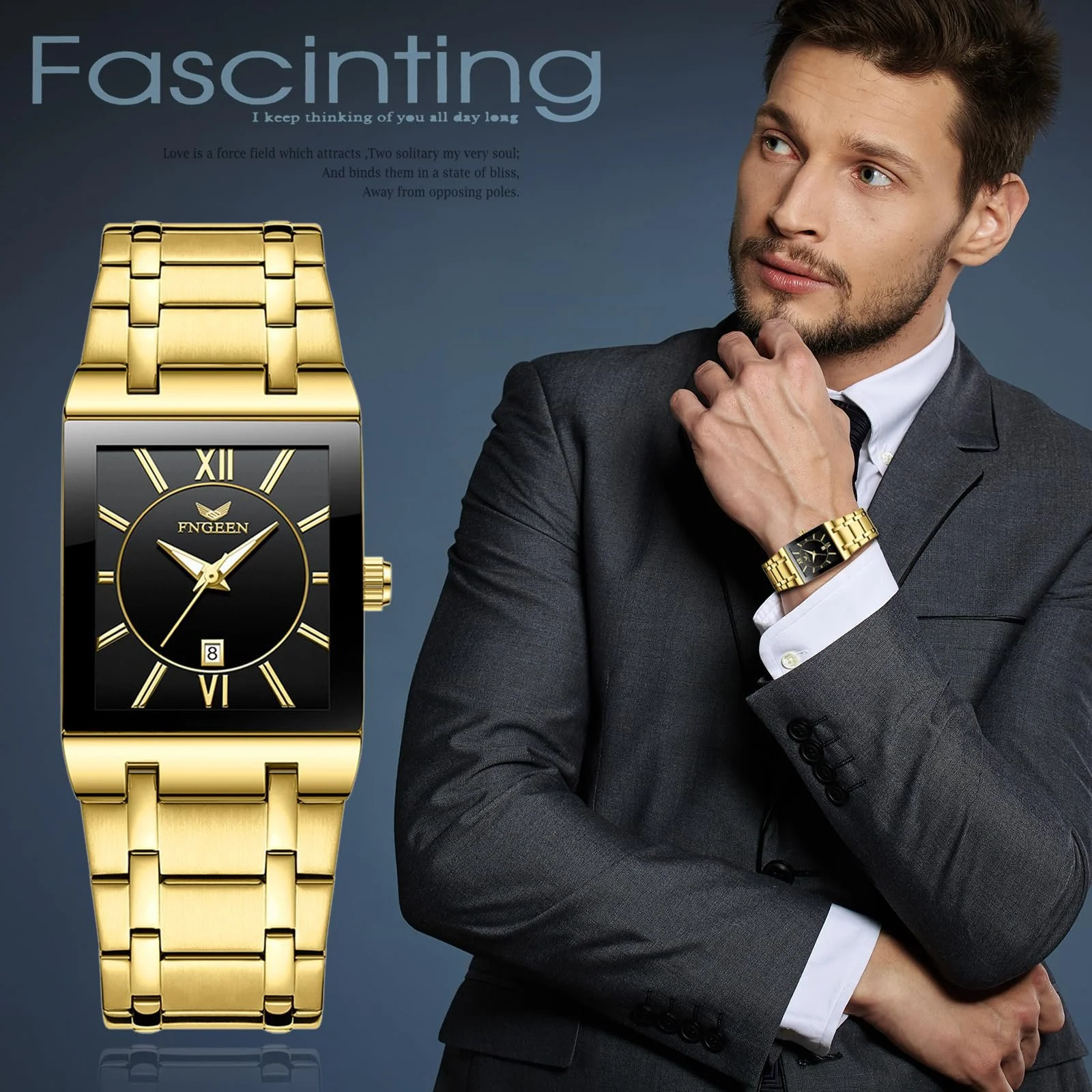 Годинник Silverora Чоловічий Прямокутний Кварцовий Аналоговий Водонепроникний 3ATM, фото №4